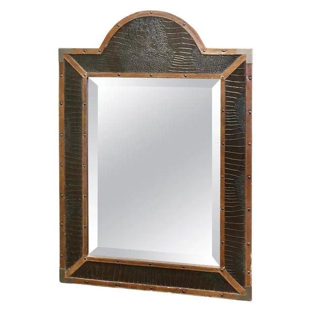 Brown French Art Deco Leather Wall Mirror, 1910s For Sale - Image 8 of 8
