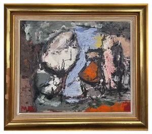 Mogens Balle, Abstract Composition, Oil Painting, Framed
