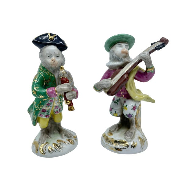 Antique Porcelain Musical Monkey Statues - a Set of Two For Sale - Image 10 of 12