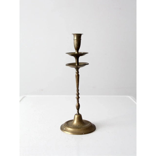 Vintage Etched Brass Candlestick Holder For Sale - Image 10 of 10