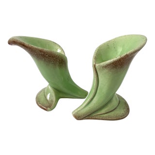 Pair of Mid 20th Century Haeger Pottery Green Calla Lily Candlesticks For Sale