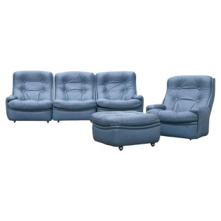 Sofa, Armchair and Pouf by Michele Cadestin for Airbone, France, 1970s, Set of 3 For Sale
