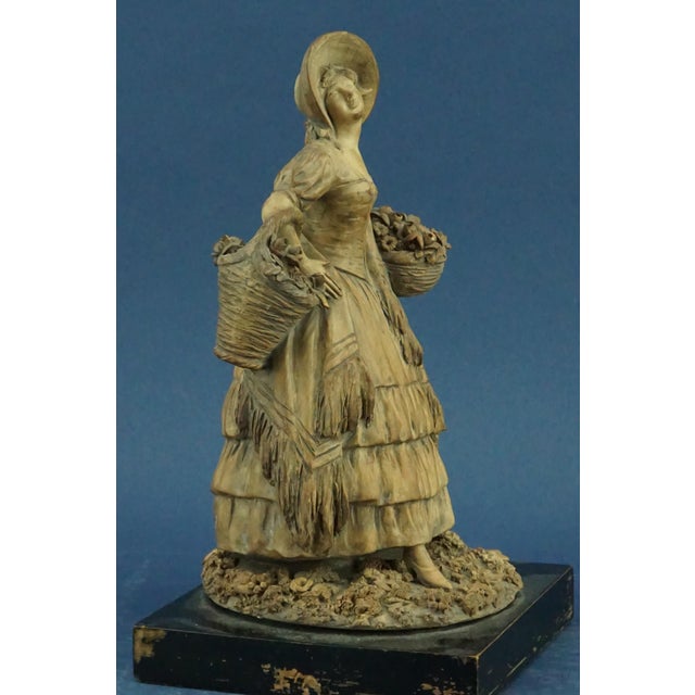 20th Century Terracotta Sculpture of Lady in 18th Century Clothes with a Basket of Flowers by G. Launeck, Austria, Early 1900s For Sale - Image 8 of 18