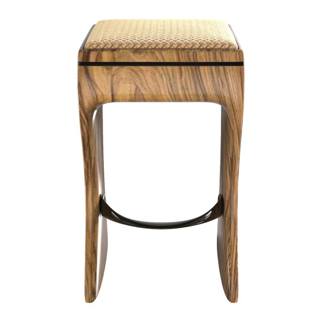 Art Deco "Utopia" Bar Stool With Walnut and Steel Details, Hand Crafted For Sale - Image 3 of 6