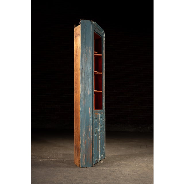 Mid 19th Century Mid 19th Century Primitive Chippy Corner Cupboard in Blue For Sale - Image 5 of 12