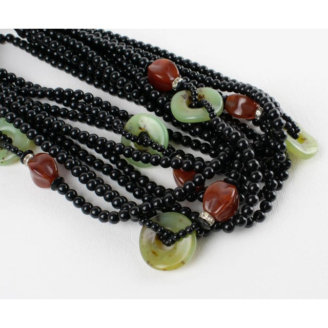 Angela Caputi Black Necklace with Jade and Carnelian Resin Beads For Sale In Atlanta - Image 6 of 8