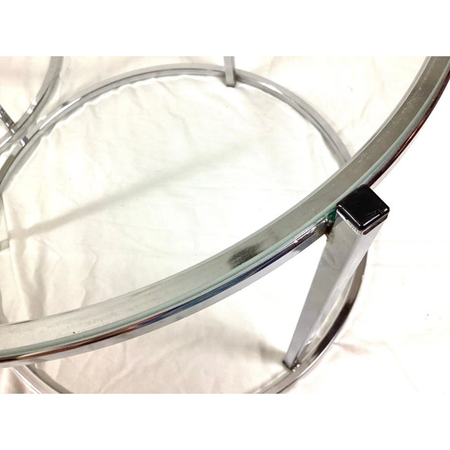 Late 20th Century Round Chrome and Glass Drink Side Tables - A Pair For Sale - Image 5 of 7