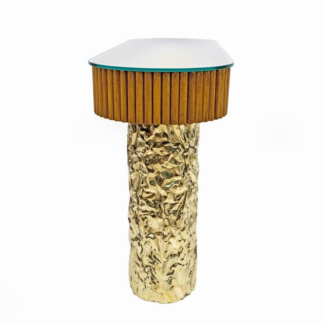 Wood Mid-Century Wood and Brass Center Console, Italy, 1990s For Sale - Image 7 of 9