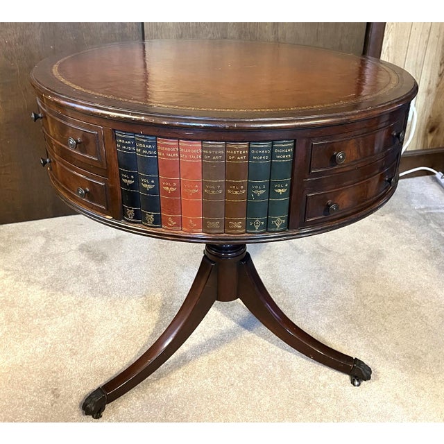 Book Drum Table With Drawers in the Style of Maitland Smith For Sale - Image 12 of 17