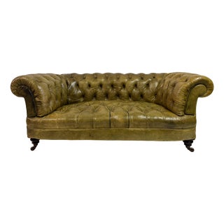 Antique Chesterfield Sofa in Patinated Leather, 1890s For Sale