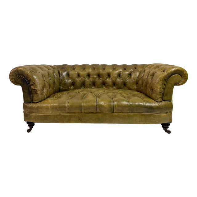 Antique Chesterfield Sofa in Patinated Leather, 1890s For Sale