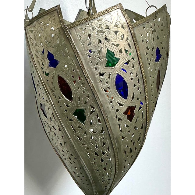 Vintage Engraved Colored Glass Lantern For Sale - Image 4 of 12