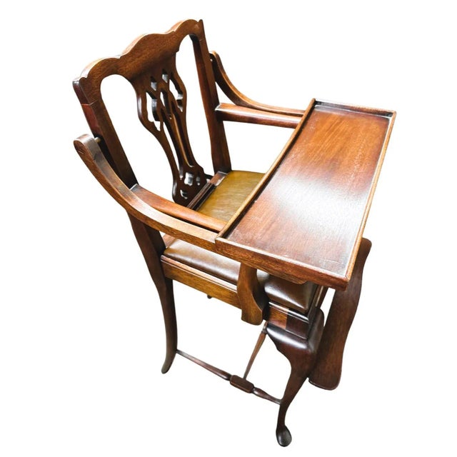 Late 20th Century ‘Downton Abbey’ Style Chippendale Solid Mahogany and Leather Baby High Chair Made by Madison Square Furniture For Sale - Image 5 of 6