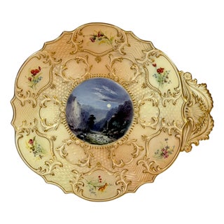 Royal Worcester “Empress” Shell-Form Porcelain Dish with Moonlit River Gorge, 1897, Unsigned For Sale