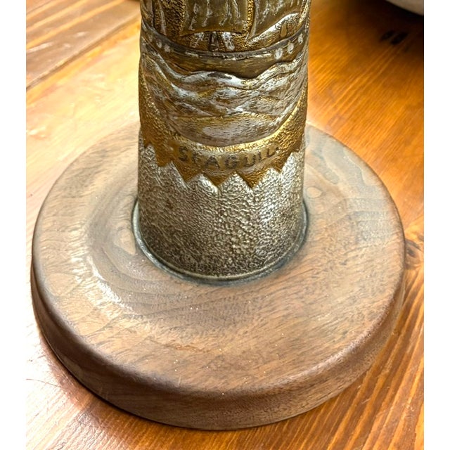 Antique Trench Art Lamp - Sailboat - Etched Name on Front - Seagull - Folk Art For Sale In New York - Image 6 of 7