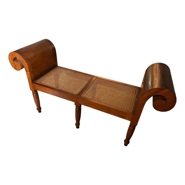Antique Anglo-Indian Colonial Wood and Cane Bench Window Seat For Sale