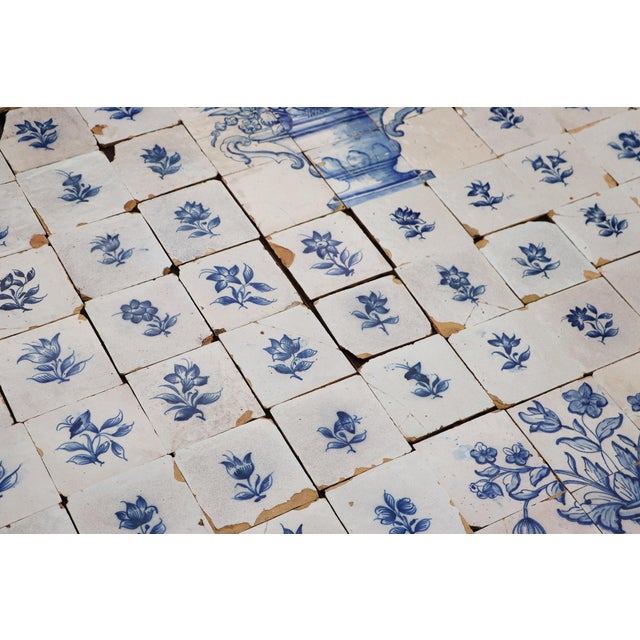 18th Century Antique Large Tiles Mural Panel, Blue & White Flowers and Vases, Portuguese, 18th Century For Sale - Image 5 of 18