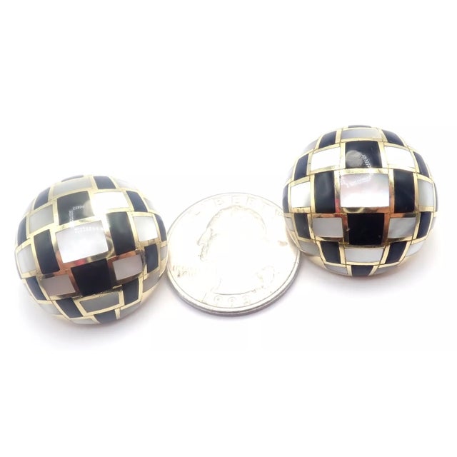 Metal Late 20th Century Tiffany & Co. Angela Cummings Gold, Mother of Pearl, Black Jade Checkerboard Earrings - 2 Pieces For Sale - Image 7 of 9