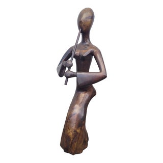 Large Late 20th Century French Bronze Female Flute Player Sculpture For Sale