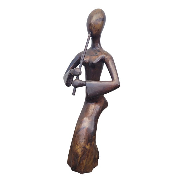 Large Late 20th Century French Bronze Female Flute Player Sculpture For Sale
