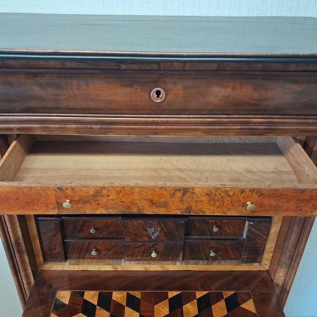 Antique Mahogany Secretary with Inlays, France For Sale - Image 12 of 16