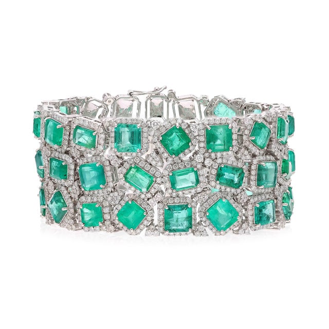 Natural Zambian Emerald Bracelet with Diamond and 18k Gold For Sale - Image 10 of 18