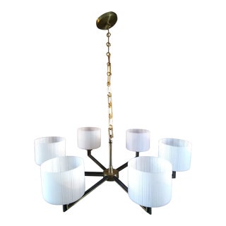 Italian Brass and Glass Chandelier With Hand Blown Glass Shades For Sale