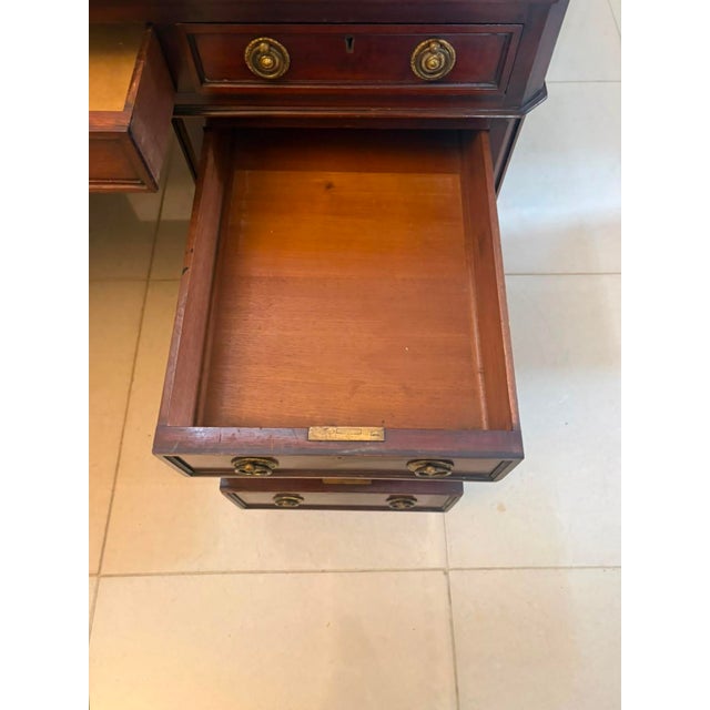Antique Victorian Mahogany Freestanding Pedestal Kneehole Desk with Fitted Stationery Drawers and Writing Slides, 1850 For Sale - Image 16 of 18