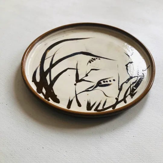 Asian Mid 20th Century Paldino Pottery Ceramic Tray Weed Design Handmade Signed For Sale - Image 3 of 7