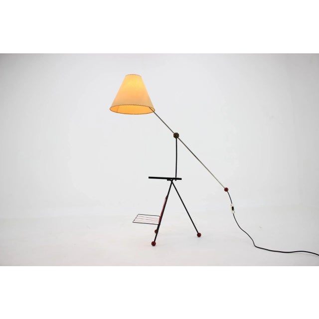 - Czechoslovakia, circa 1960s - Renovated, new handmade parchment shade - Wooden part renovated - Very good condition -...