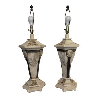 Vintage Postmodern Neoclassical Plaster Urn Table Lamps - A Pair For Sale