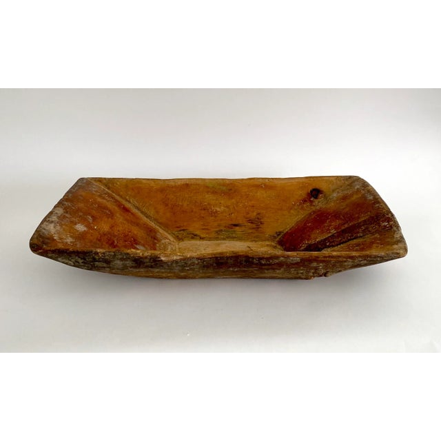 Rustic Turkish handmade dough bowl with a unique handle at one end. Age and utilitarian use has left this with distressed...