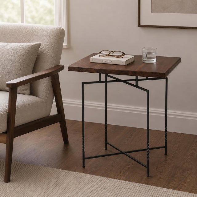 Not Yet Made - Made To Order Narrow Side Table, Solid Black Walnut End Table, Handmade Small Side Table With Steel Base For Sale - Image 5 of 10