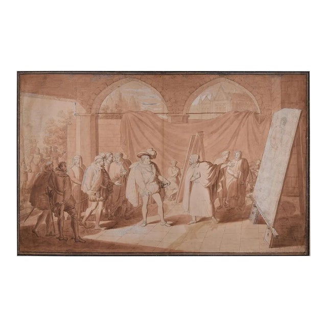 Francesco I and Titian in the Painter's Studio - Original Drawing 1824 1824 For Sale