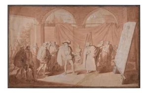Francesco I and Titian in the Painter's Studio - Original Drawing 1824 1824