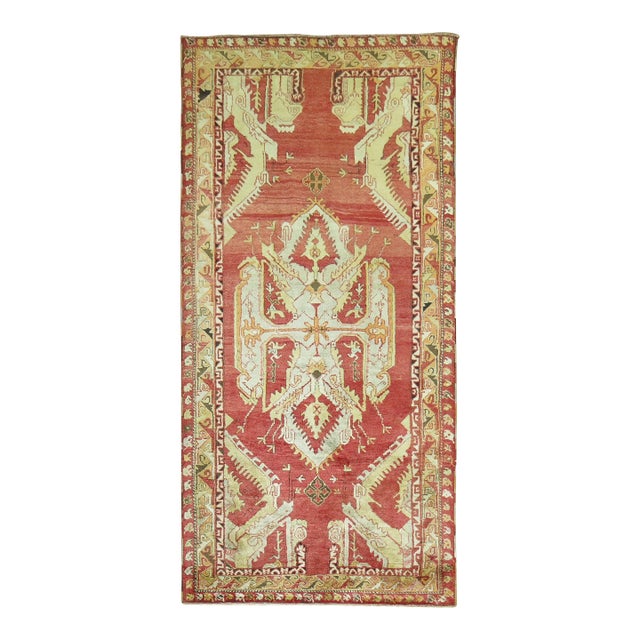 Antique Zabihi Collection Red Turkish Anatolian Oushak Rug - 4'5" x 8'9" For Sale
