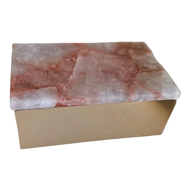Red Hematoid Quartz Rectangular Decorative Brass Box For Sale