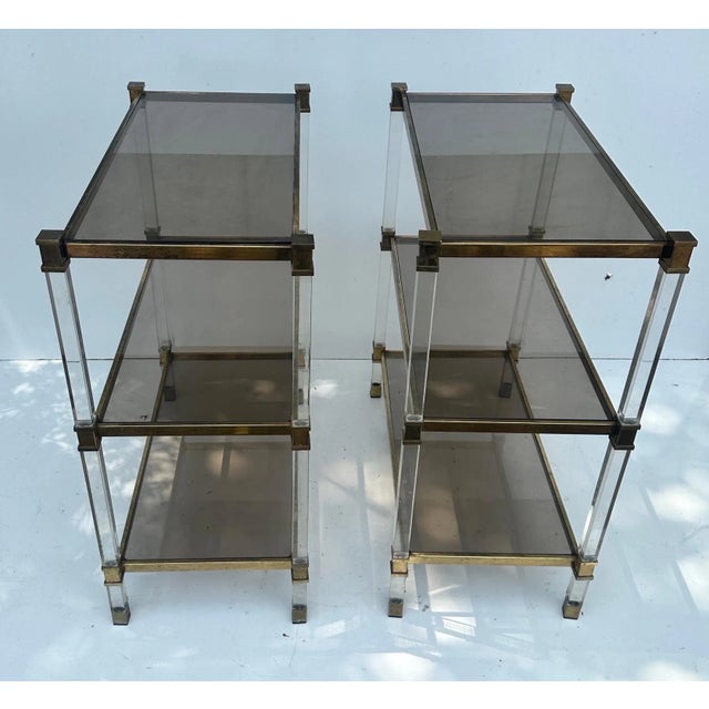 Brass French Pierre Vandel Lucite and Brass Side Table - A Pair For Sale - Image 8 of 12