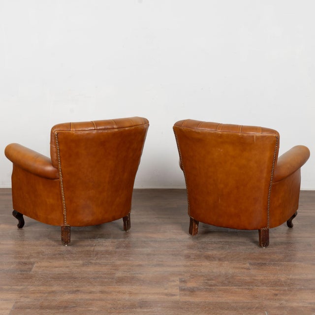 Pair, 20th Century Vintage Brown Leather Chesterfield Club Chairs For Sale - Image 15 of 15