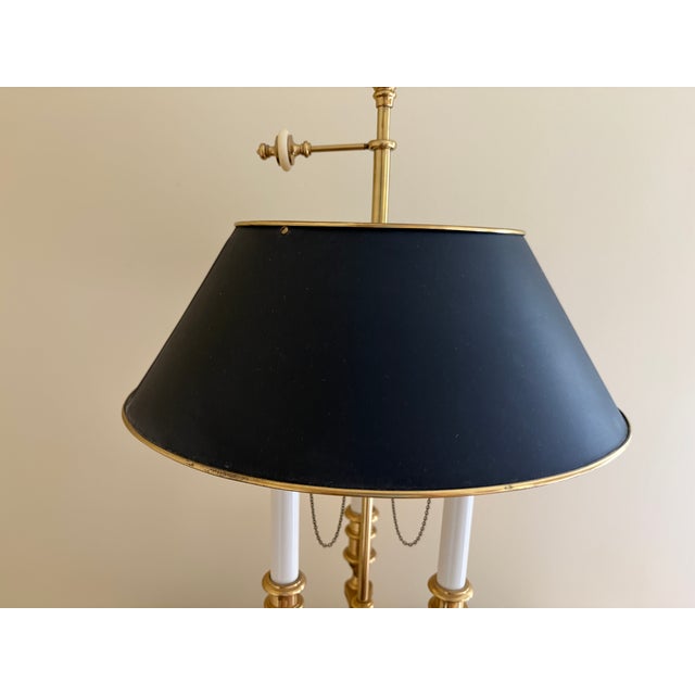 Late 20th Century Vintage French Regency Brass Bouillotte Lamp With Black Tole Shade For Sale - Image 5 of 13