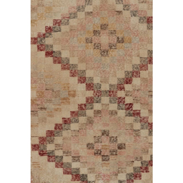 Vintage Distressed Rug, Beige-Rust Geometric Medallion Pattern - Rug & Kilim For Sale In New York - Image 6 of 8