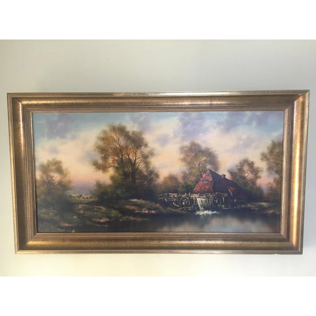 Oil Painting on Canvas- Landscape With a Water Mill Signed 1950s For Sale - Image 12 of 15