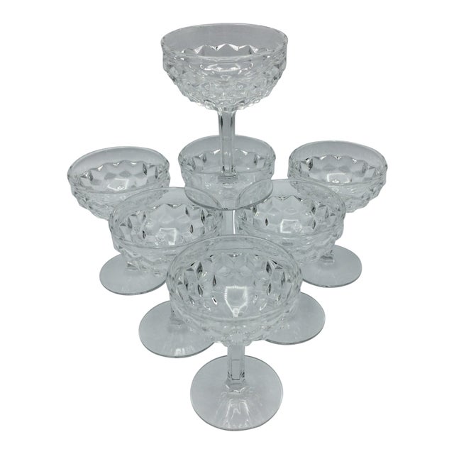 Fostoria American Clear Champagne or Tall Sherbet Pressed Glasses - Set of 7 For Sale
