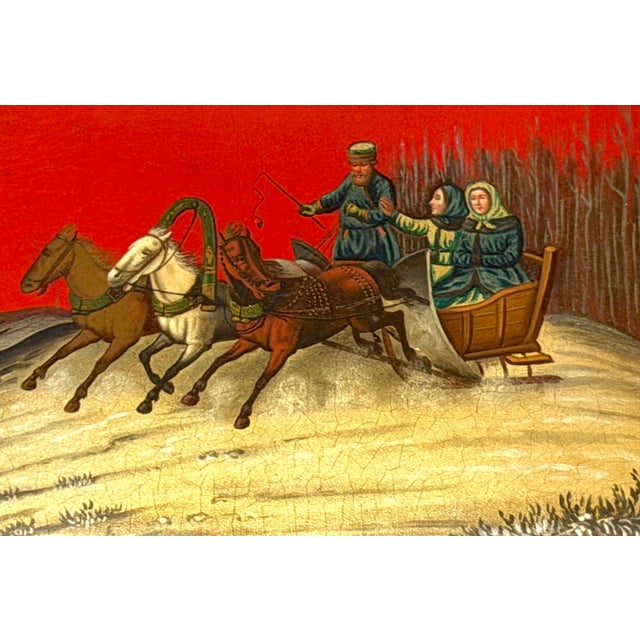 Late 19th Century Imperial Russian Lacquered Papier-Mâché Troika Box, Lukutin Factory, 1880-1910 For Sale - Image 5 of 18