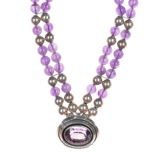 16" Vintage Carol Felley Amethyst and Sterling Southwestern Necklace For Sale - Image 4 of 11