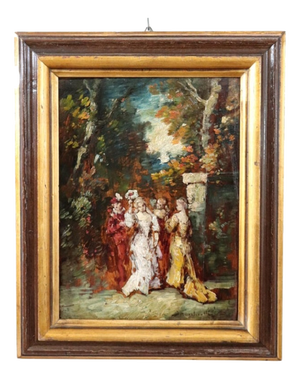 Adolphe Joseph Thomas Monticelli, Gallant Scene, 19th Century, Oil on Board, Framed