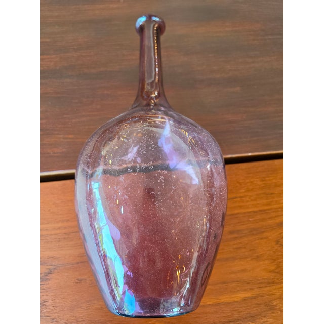 Glass 1970s Mid-Century Modern Hand-Blown Amethyst Purple Glass Decanter Bottle / Vase For Sale - Image 7 of 9