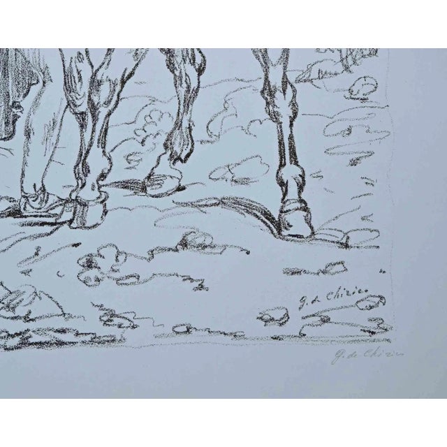 Castore is a black and white artwork realized by giorgio de chirico in the half of 20th century. Rare specimen on light...