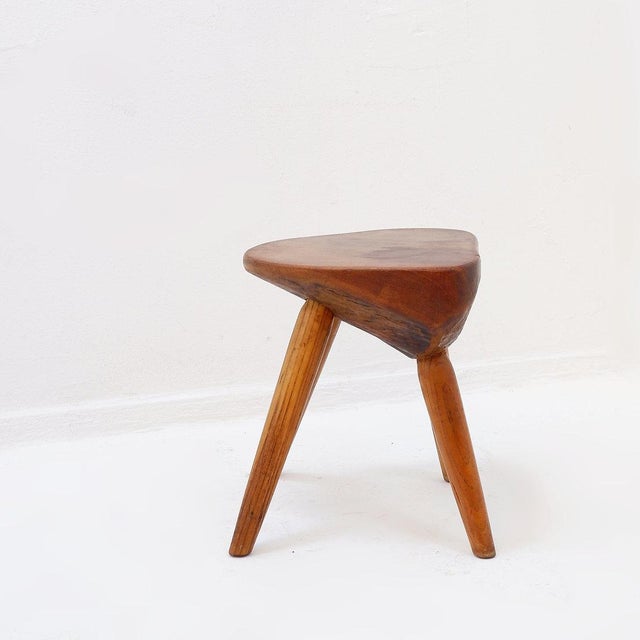 Brutalist Vintage Stool in Wood, 1960s For Sale - Image 3 of 14