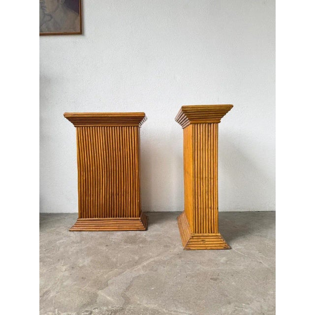 Pedestals in Rattan, 1960s, Set of 2 For Sale - Image 6 of 18